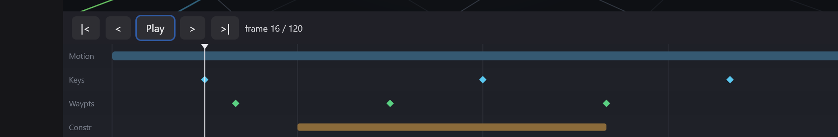 Timeline: motion, keys, waypoints, and constraint spans on one lane