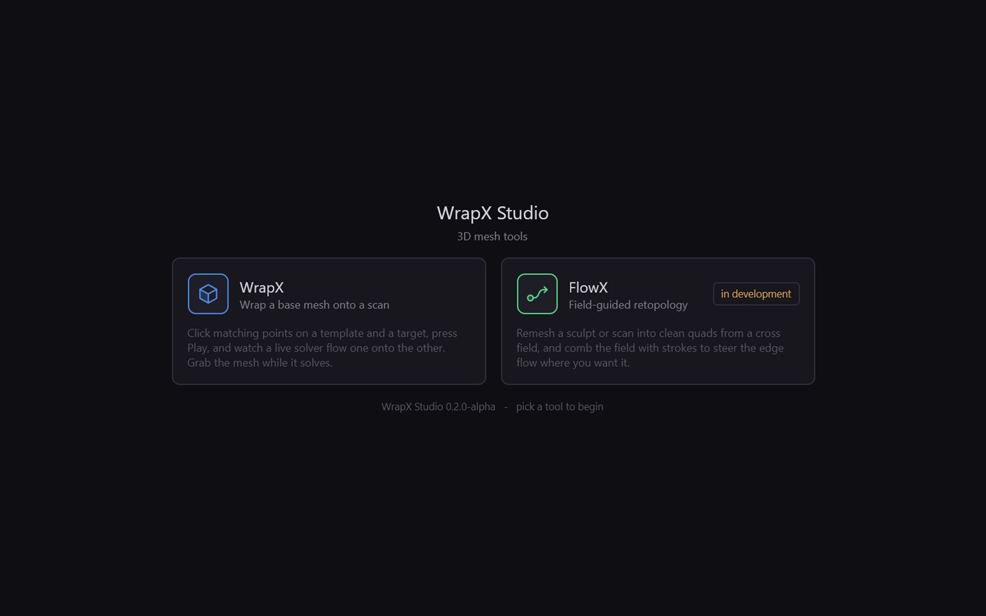 The WrapX Studio launcher